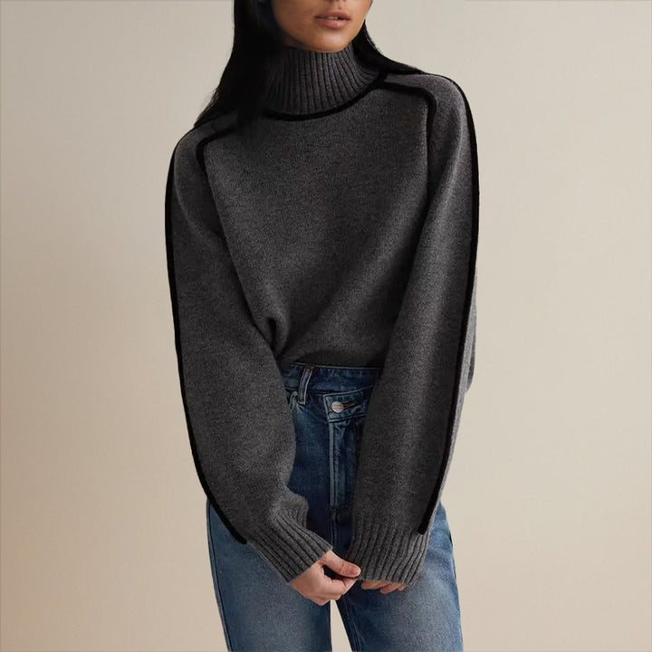 Women's Contrast-Trim Oversized Knit Turtleneck Jumper