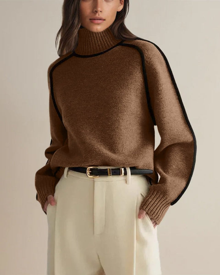 Women's Contrast-Trim Relaxed-Fit Knit Turtleneck Jumper
