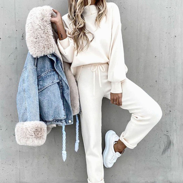 Women's Cosy Two-Piece Tracksuit Outfit Jogger Lounge Set - White