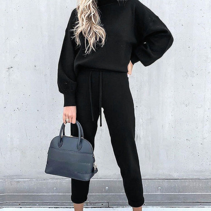 Women's Cosy Two-Piece Tracksuit Outfit Jogger Lounge Set - Black