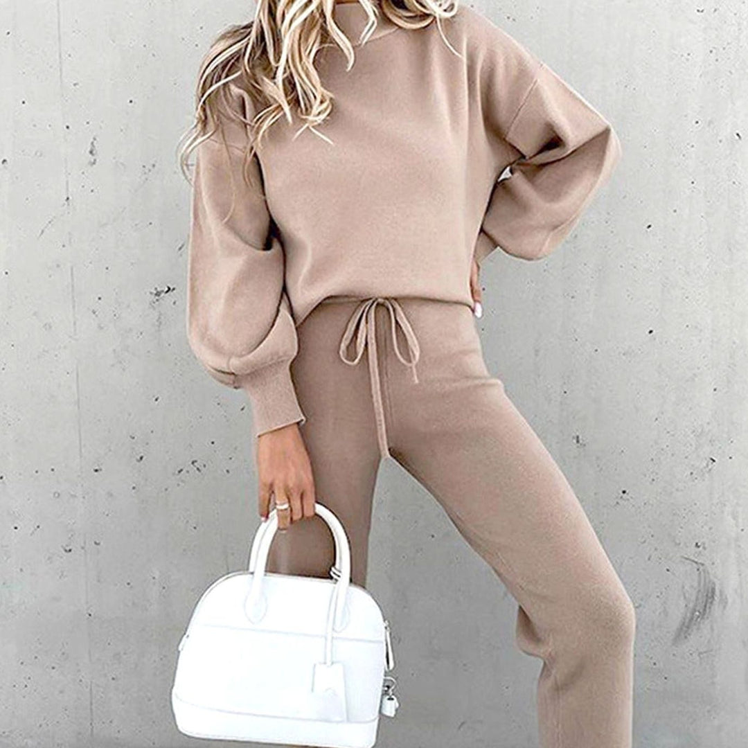 Women's Cosy Two-Piece Tracksuit Outfit Jogger Lounge Set - Grey Pink
