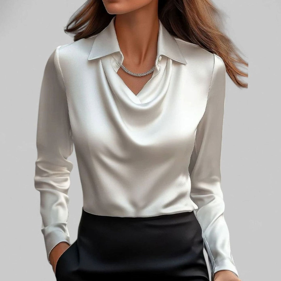 Women's Cowl-Neck Satin Long-Sleeve Blouse