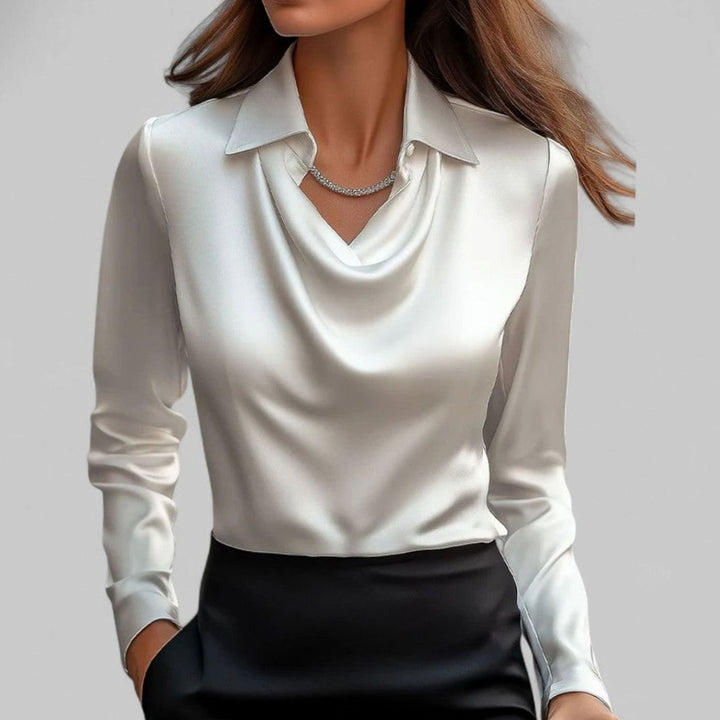 Women's Cowl-Neck Satin Long-Sleeve Blouse