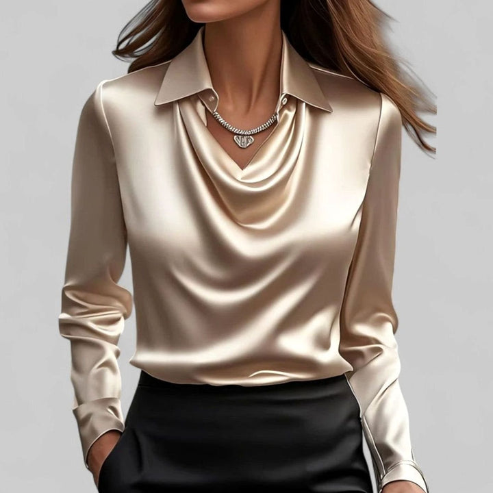 Women's Cowl-Neck Satin Long-Sleeve Blouse