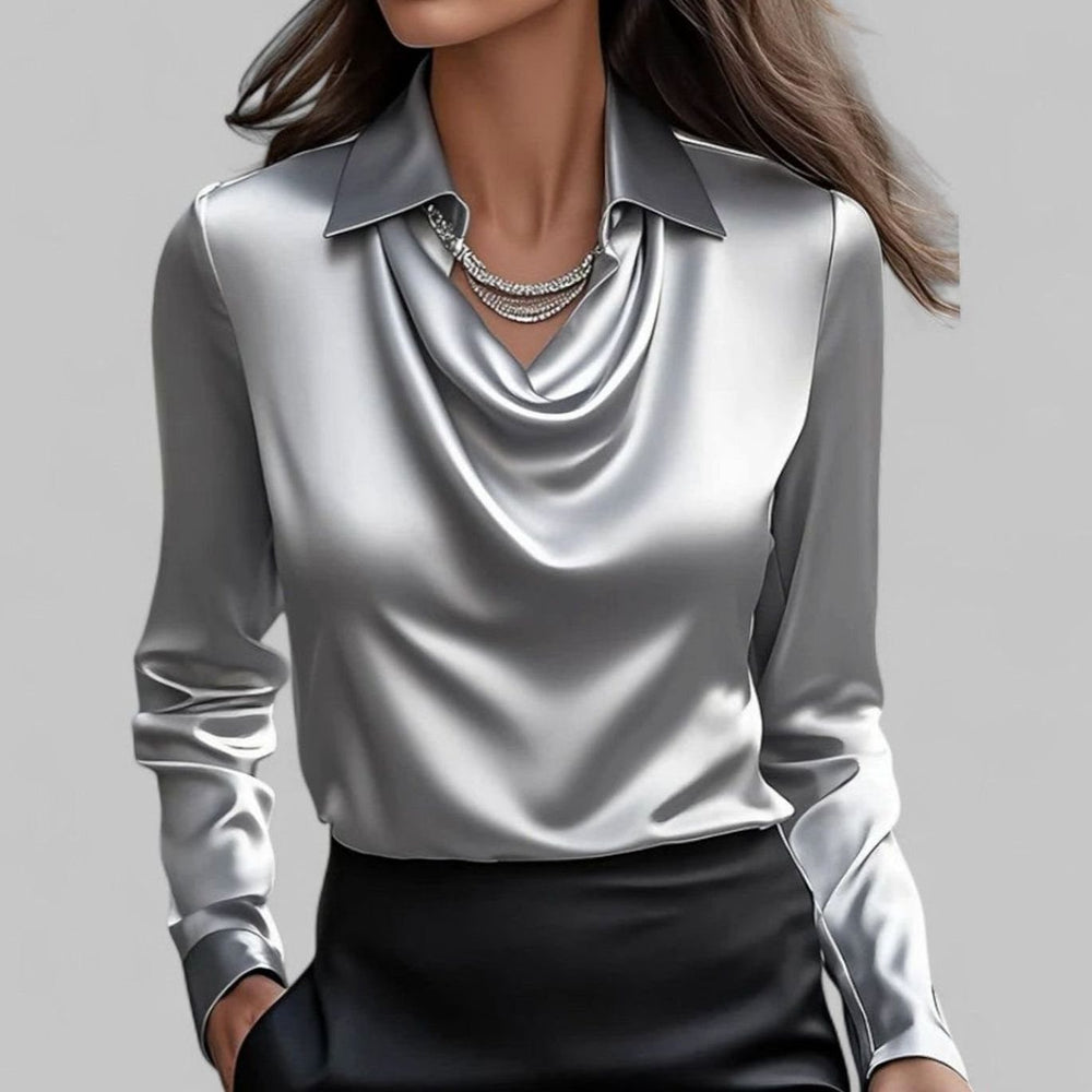 Women's Cowl-Neck Satin Long-Sleeve Blouse