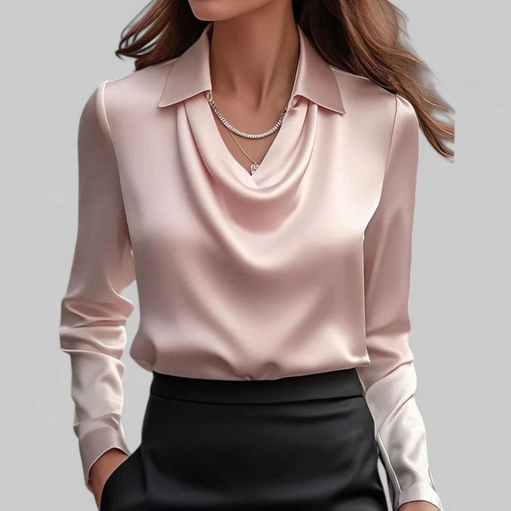 Women's Cowl-Neck Satin Long-Sleeve Blouse