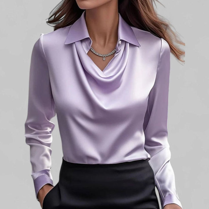 Women's Cowl-Neck Satin Long-Sleeve Blouse