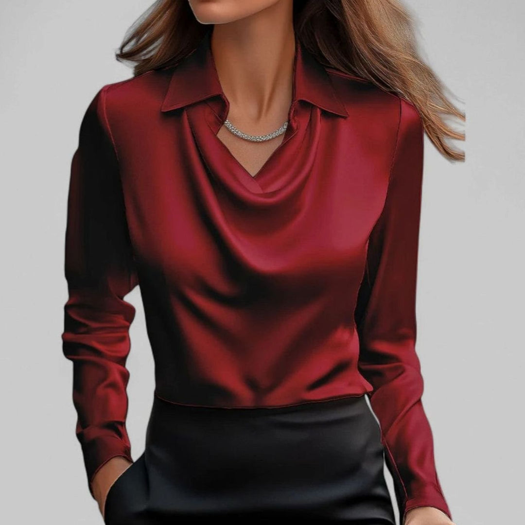 Women's Cowl-Neck Satin Long-Sleeve Blouse