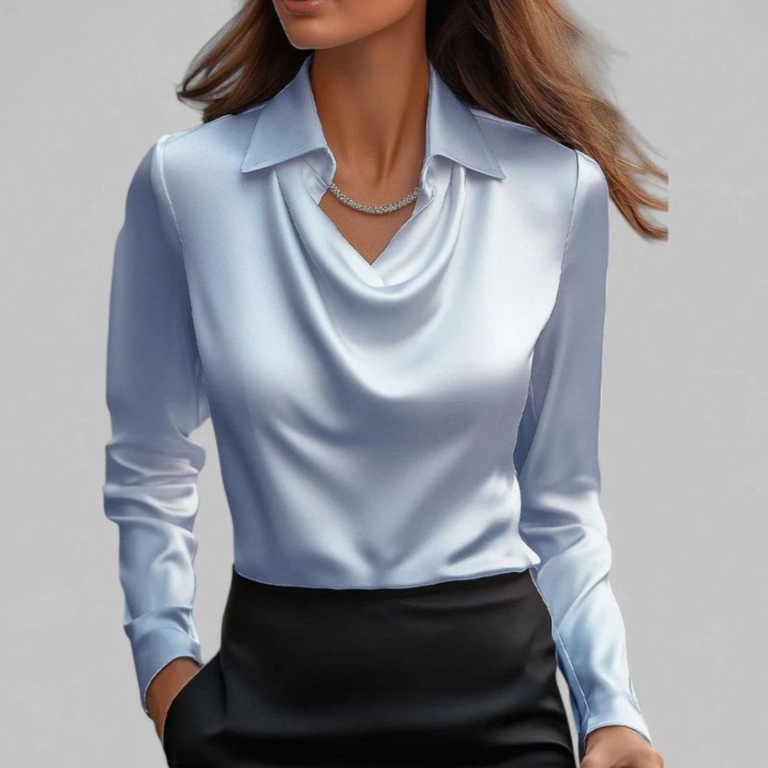 Women's Cowl-Neck Satin Long-Sleeve Blouse