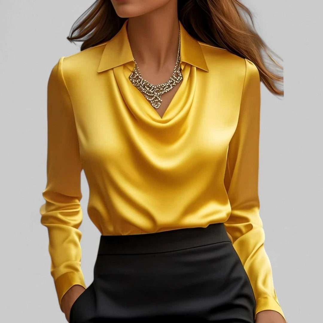 Women's Cowl-Neck Satin Long-Sleeve Blouse