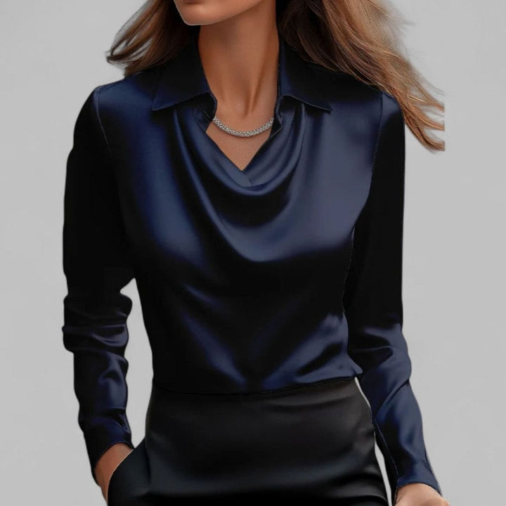 Women's Cowl-Neck Satin Long-Sleeve Blouse