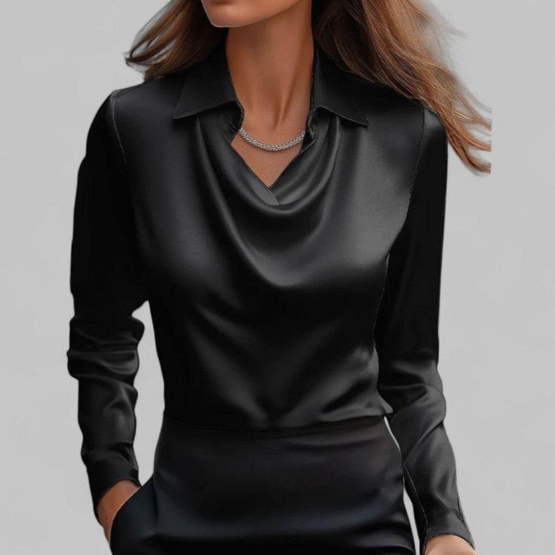 Women's Cowl-Neck Satin Long-Sleeve Blouse