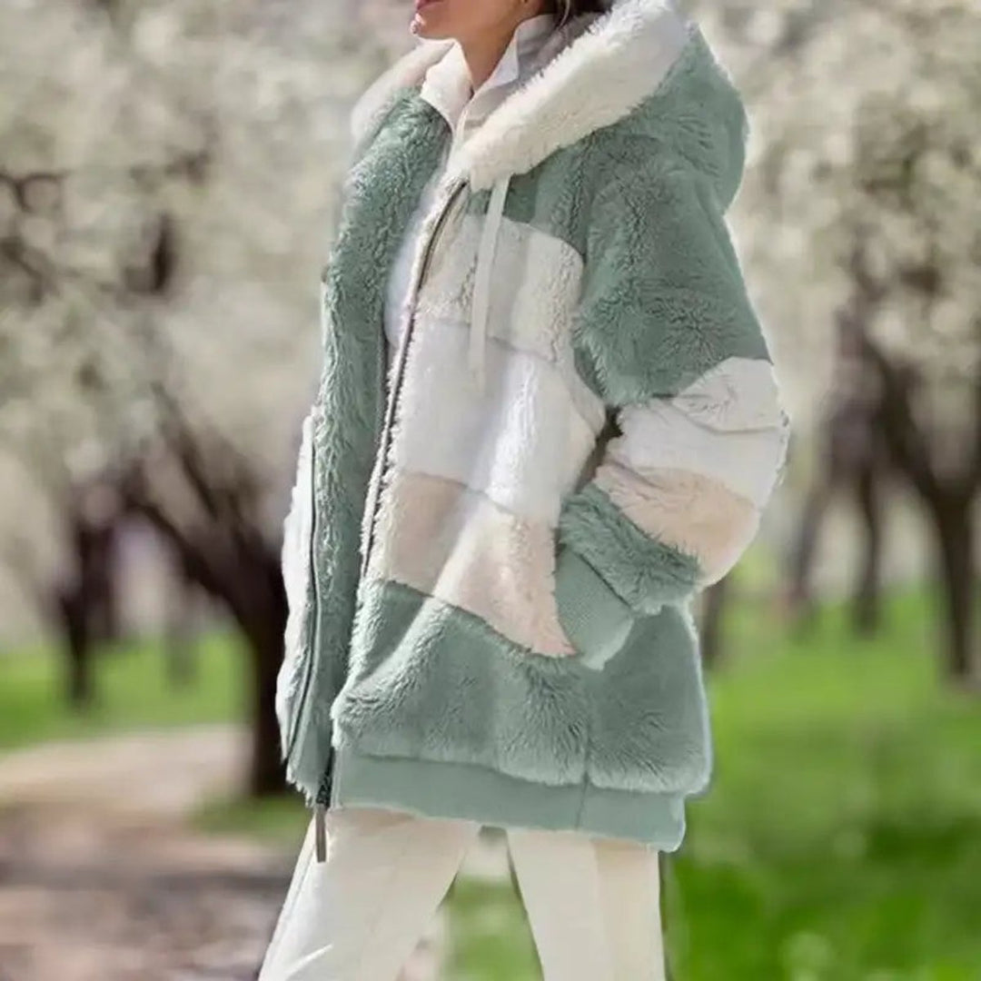 Women's Cozy Patchwork Zip-Up Faux Fur Coat - Boreal Gray