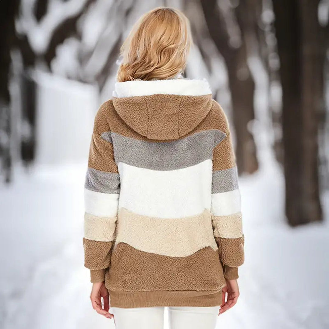 Women's Cozy Patchwork Zip-Up Faux Fur Coat