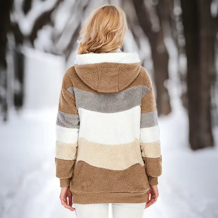 Women's Cozy Patchwork Zip-Up Faux Fur Coat