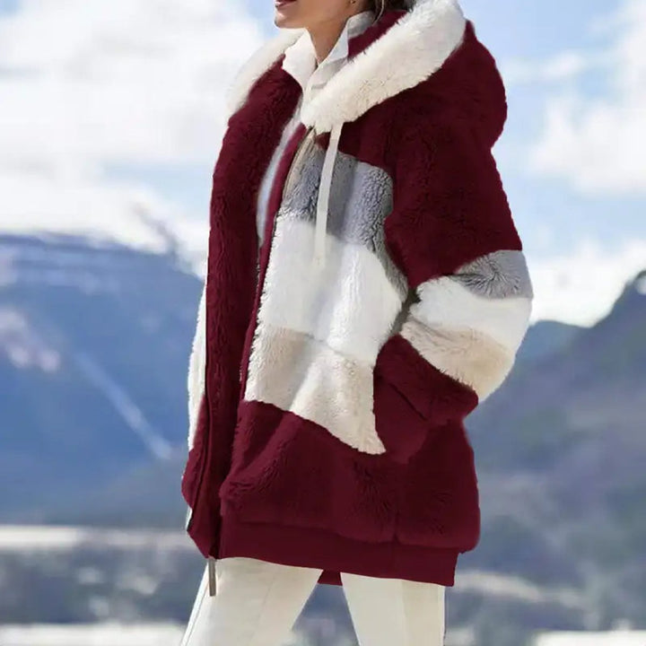 Women's Cozy Patchwork Zip-Up Faux Fur Coat - Arctic Pink