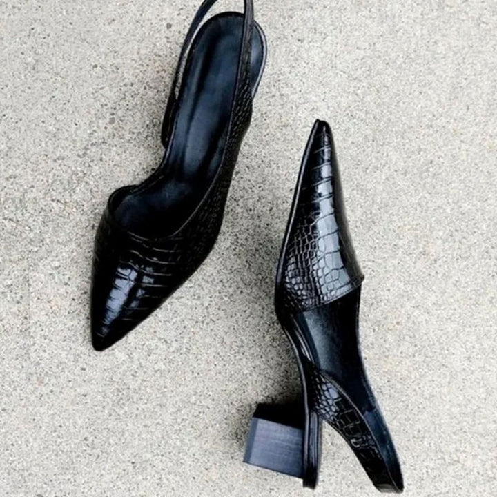 Women's Croc-Embossed Pointed-Toe Block-Heel Slingback Pumps