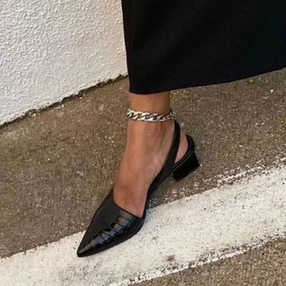 Women's Croc-Embossed Pointed-Toe Block-Heel Slingback Pumps