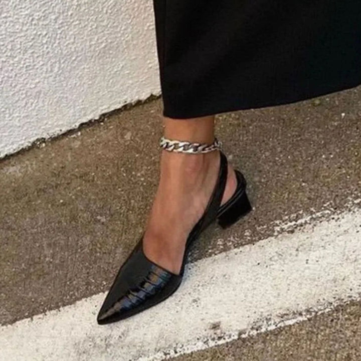 Women's Croc-Embossed Pointed-Toe Block-Heel Slingback Pumps
