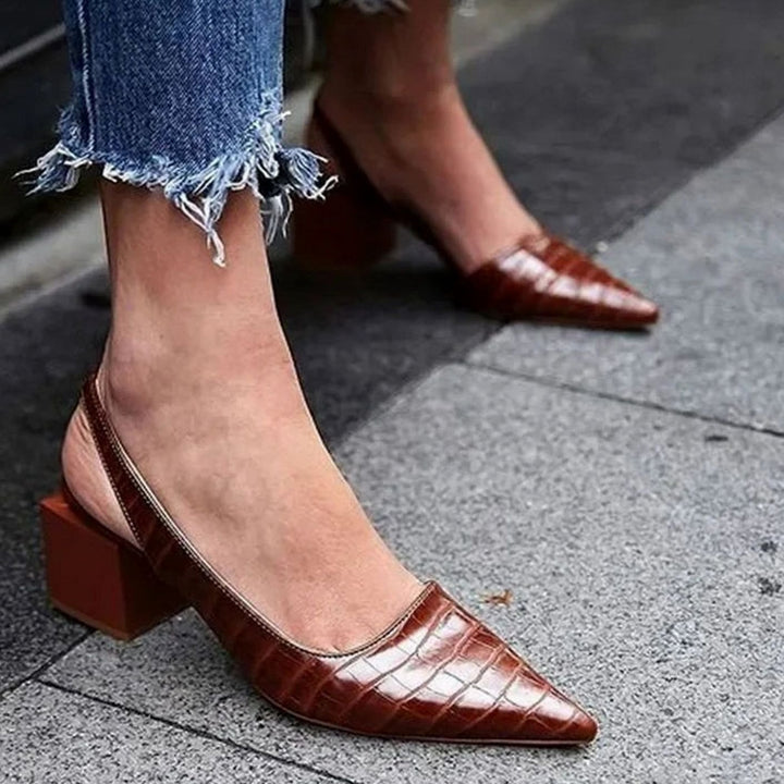 Women's Croc-Embossed Pointed-Toe Block-Heel Slingback Pumps