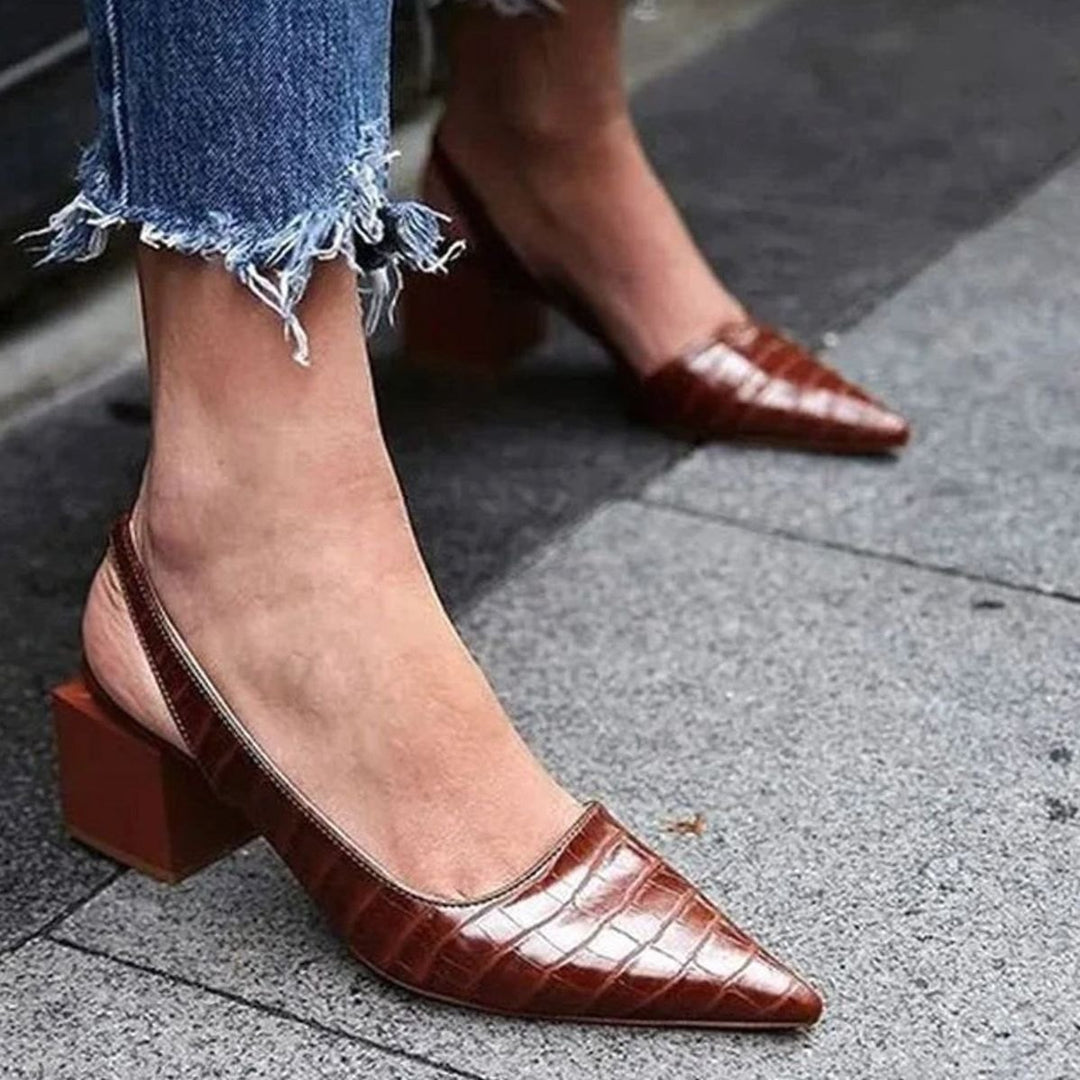 Women's Croc-Embossed Pointed-Toe Block-Heel Slingback Pumps