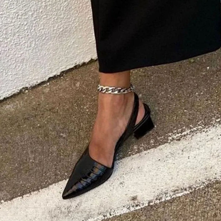 Women's Croc-Embossed Pointed-Toe Block-Heel Slingback Pumps