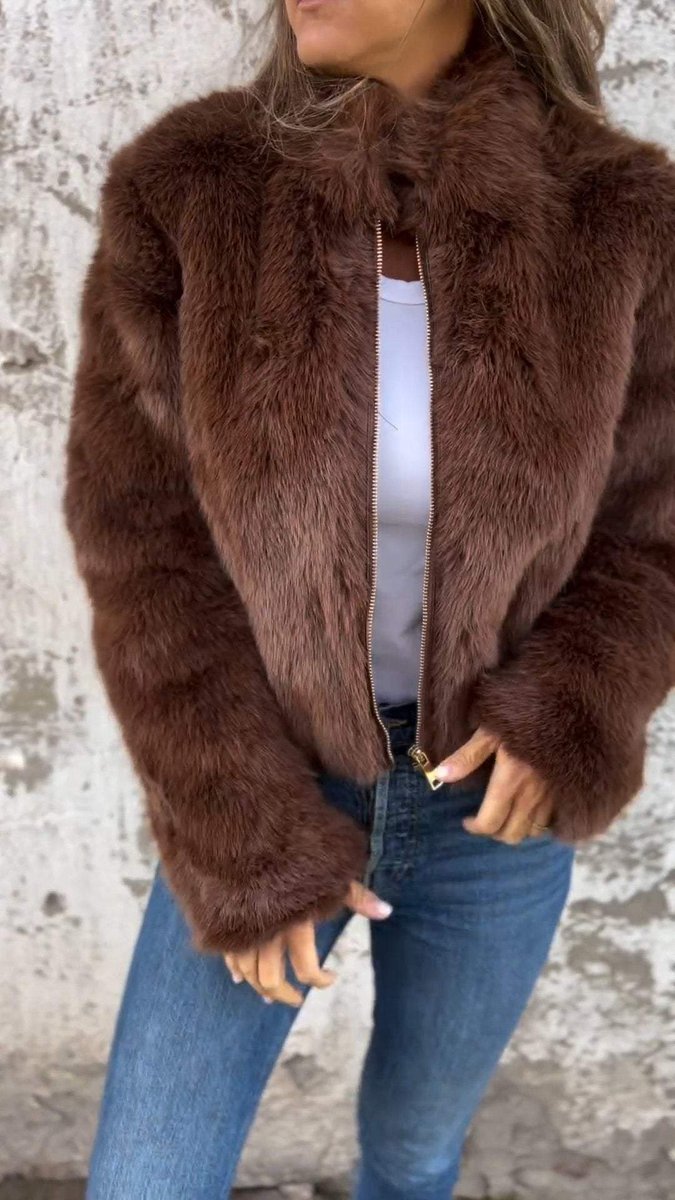 Women's Cropped Faux Fur Coat Open-Front Fluffy Jacket