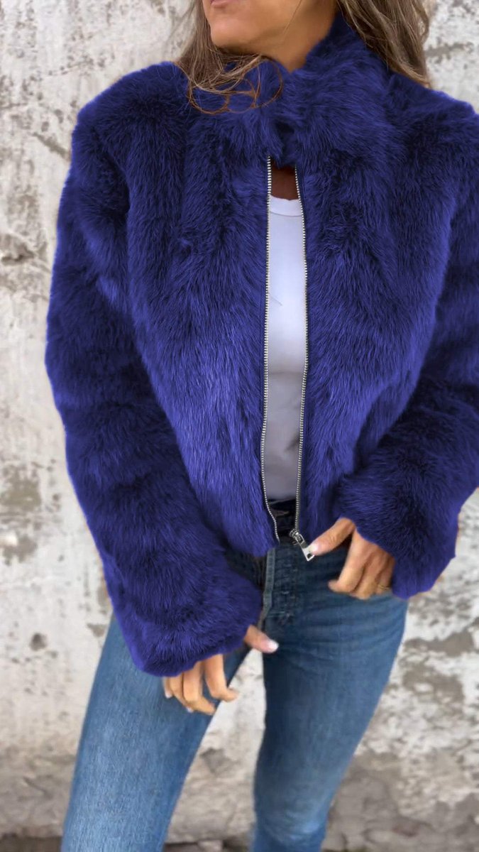 Women's Cropped Faux Fur Coat Open-Front Fluffy Jacket
