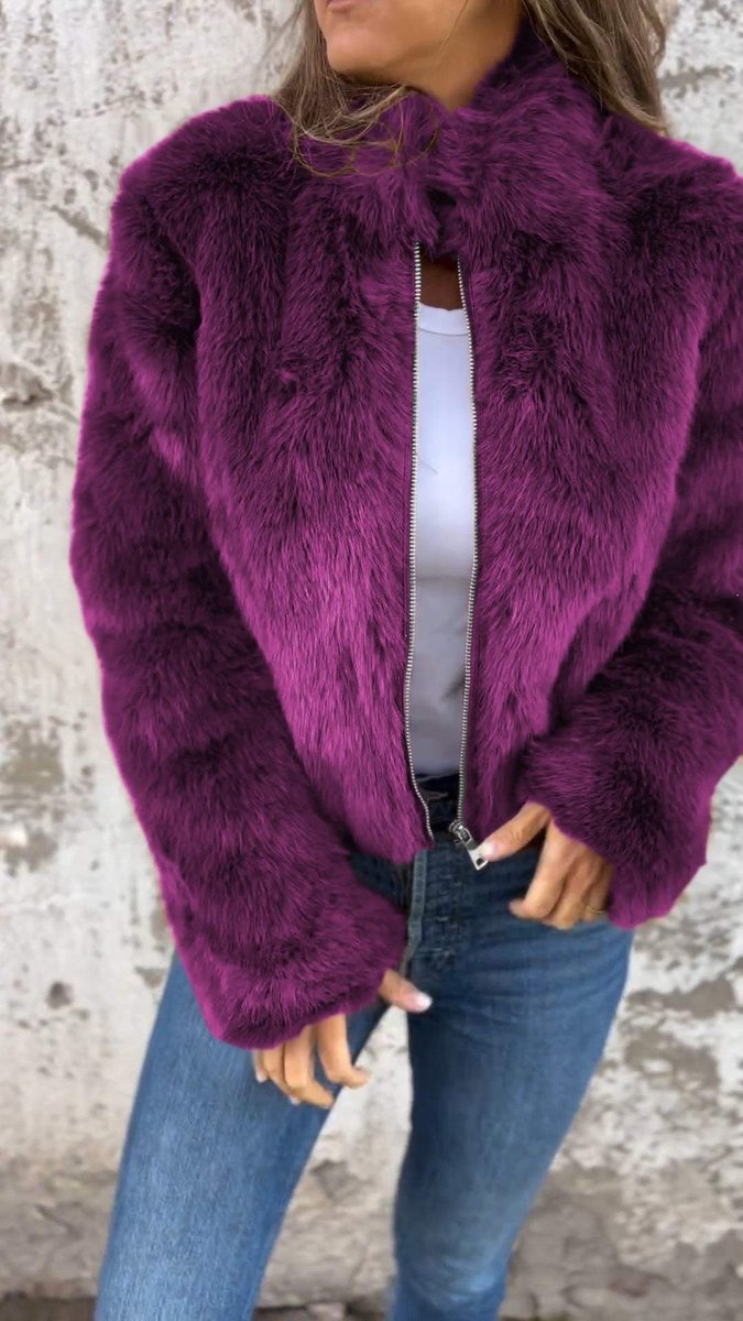 Women's Cropped Faux Fur Coat Open-Front Fluffy Jacket