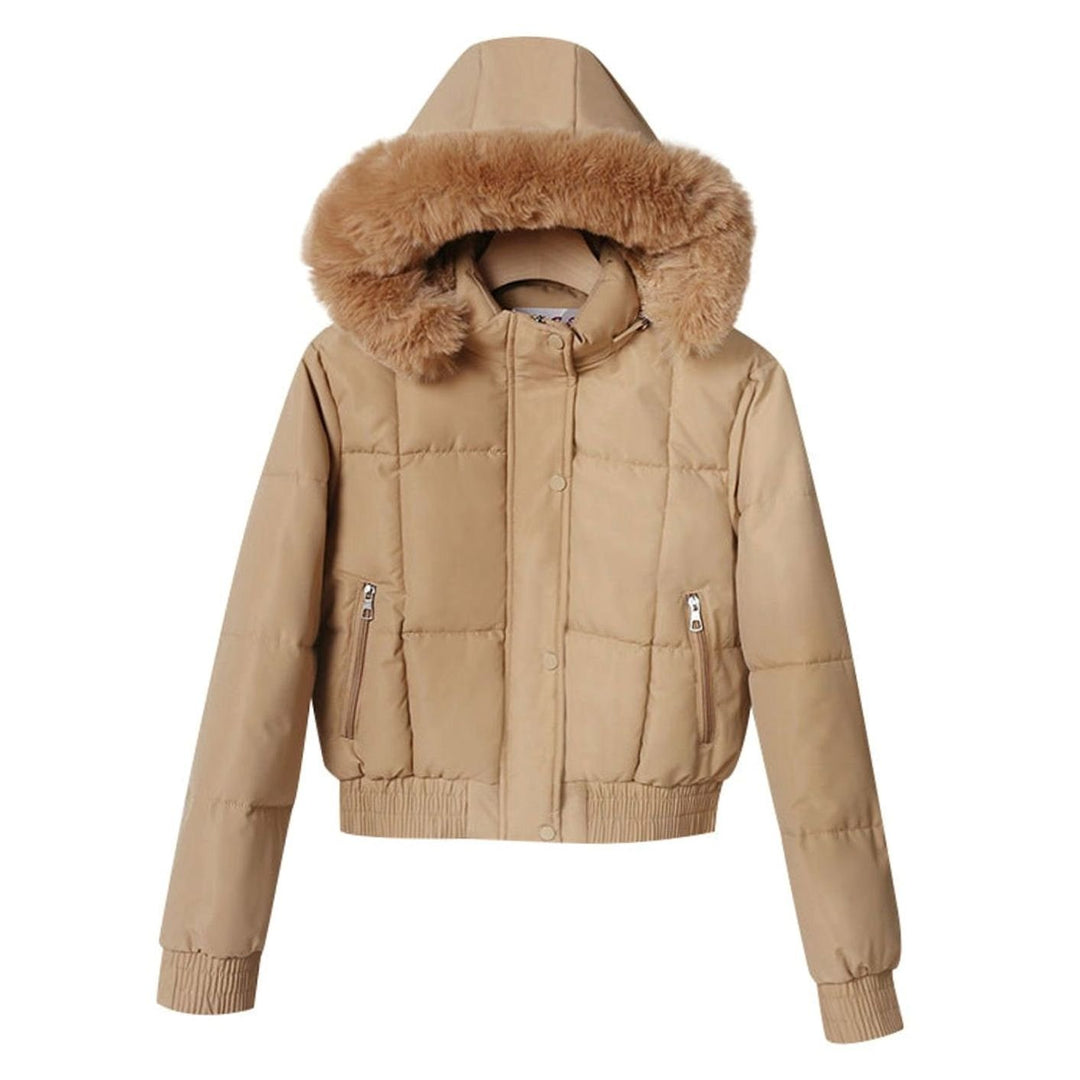 Women's Cropped Faux Fur Hood Quilted Puffer Jacket
