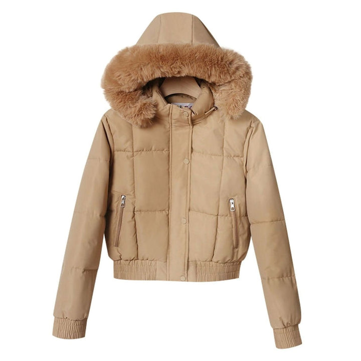 Women's Cropped Faux Fur Hood Quilted Puffer Jacket