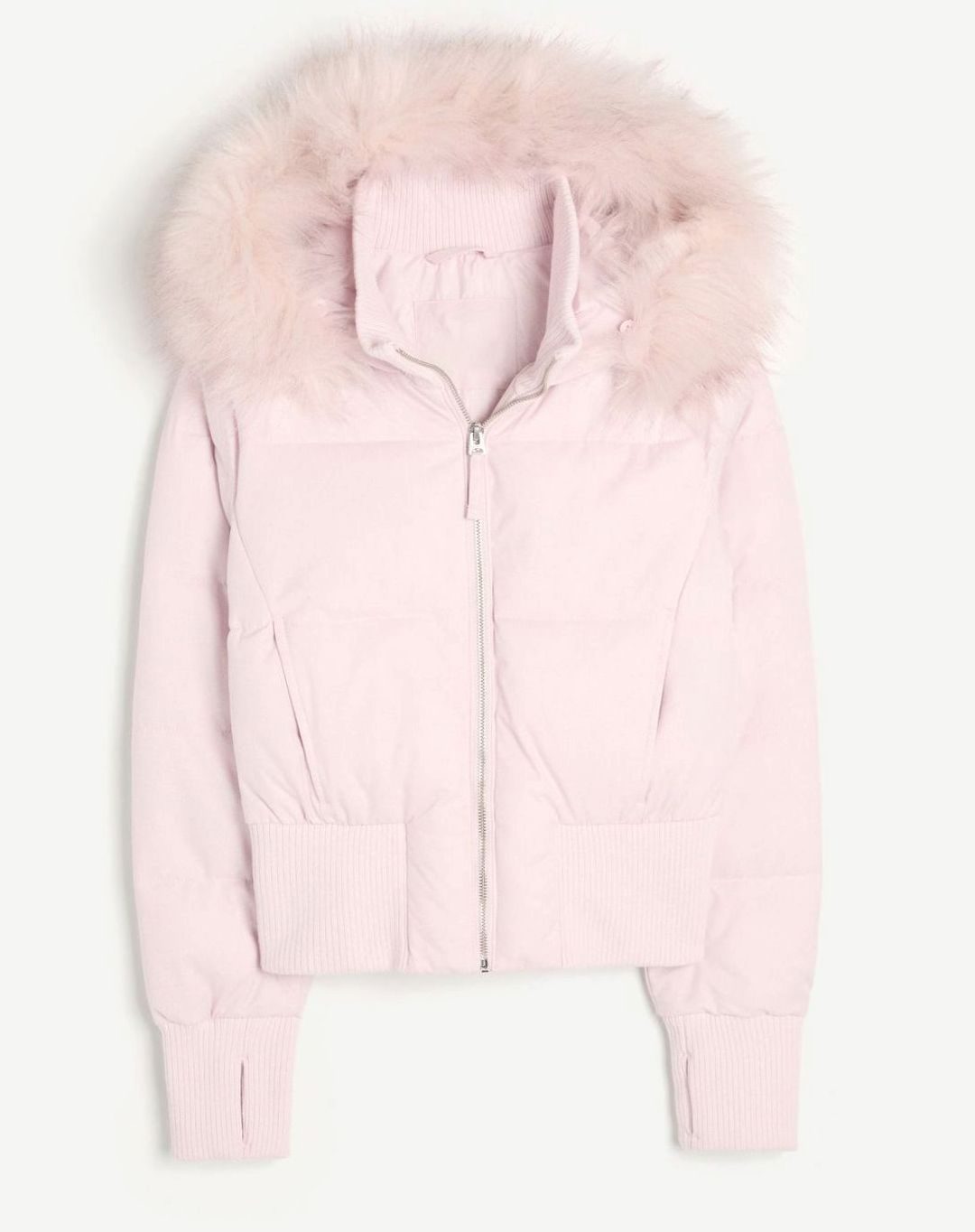 Women's Cropped Faux Fur Hood zip-Up Puffer Jacket - Pink