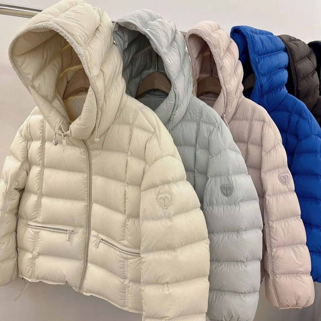 Women's Cropped Hooded Quilted Puffer Jacket Zip Pockets