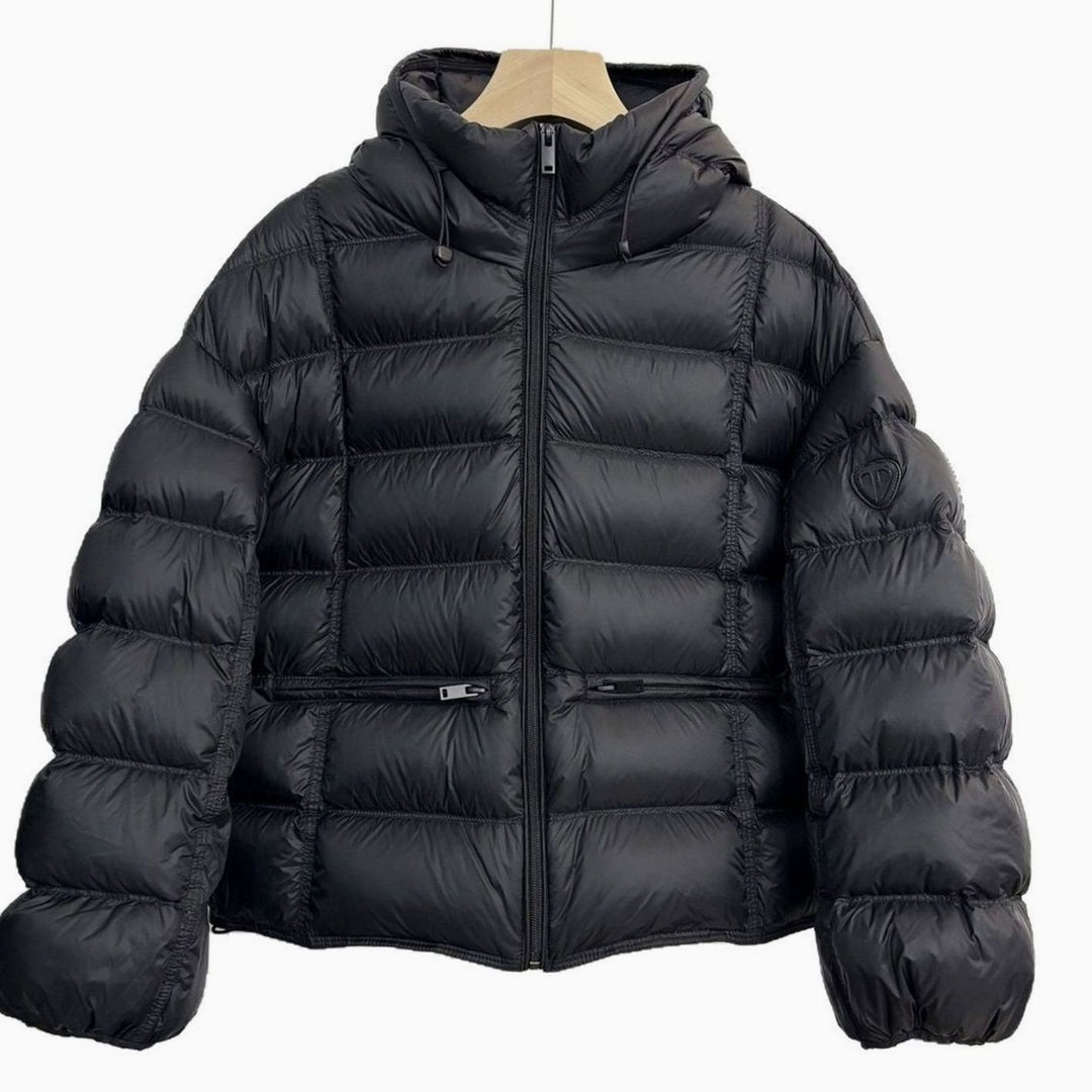 Women's Cropped Hooded Quilted Puffer Jacket Zip Pockets