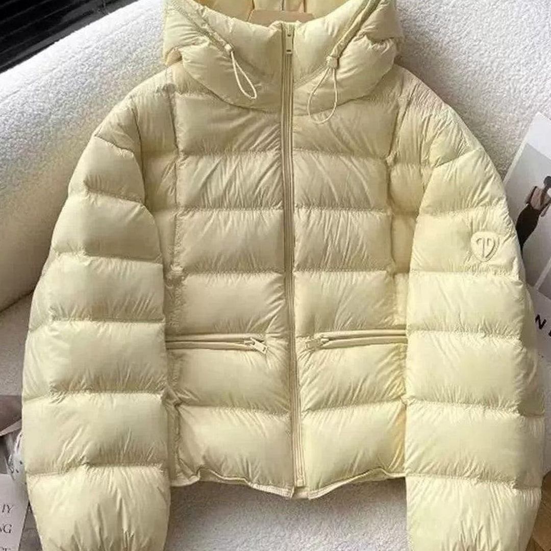 Women's Cropped Hooded Quilted Puffer Jacket Zip Pockets - Yellow