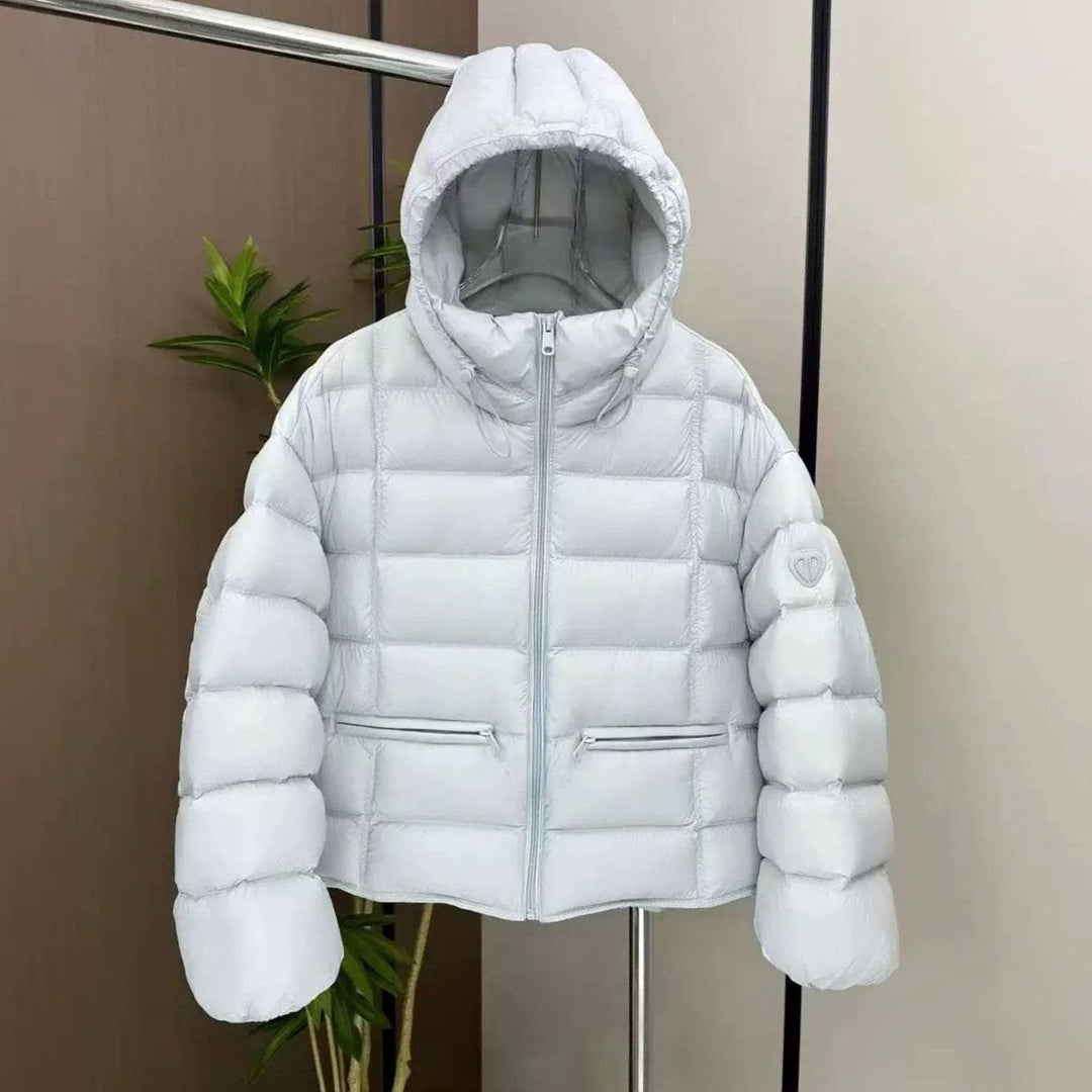 Women's Cropped Hooded Quilted Puffer Jacket Zip Pockets - Blue