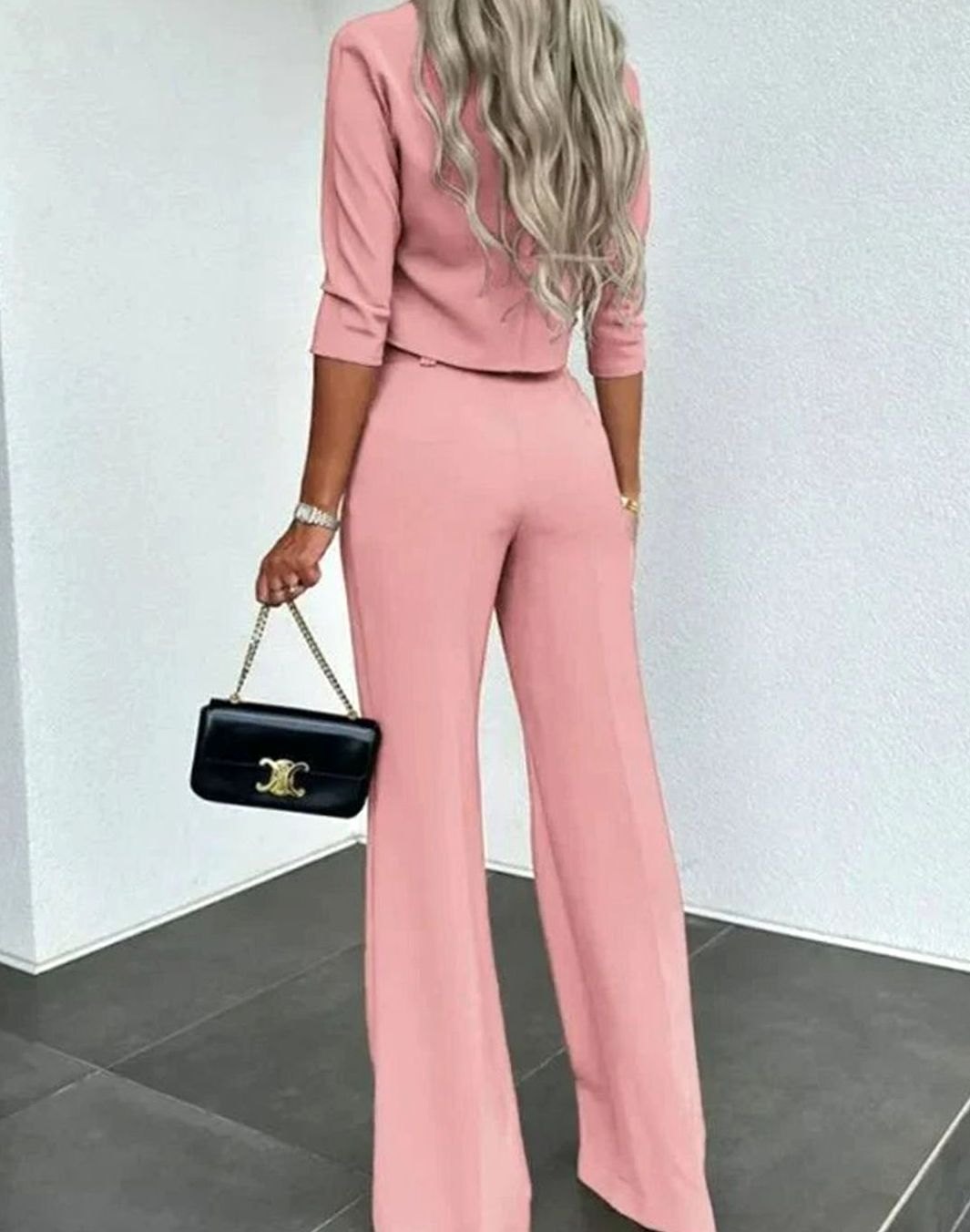 Women's Cropped Matching Top High-Waist Wide-Leg Trouser Two-Piece Set