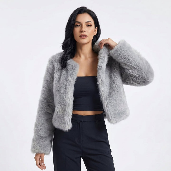 Women's Cropped Open-Front Faux Fur Jacket