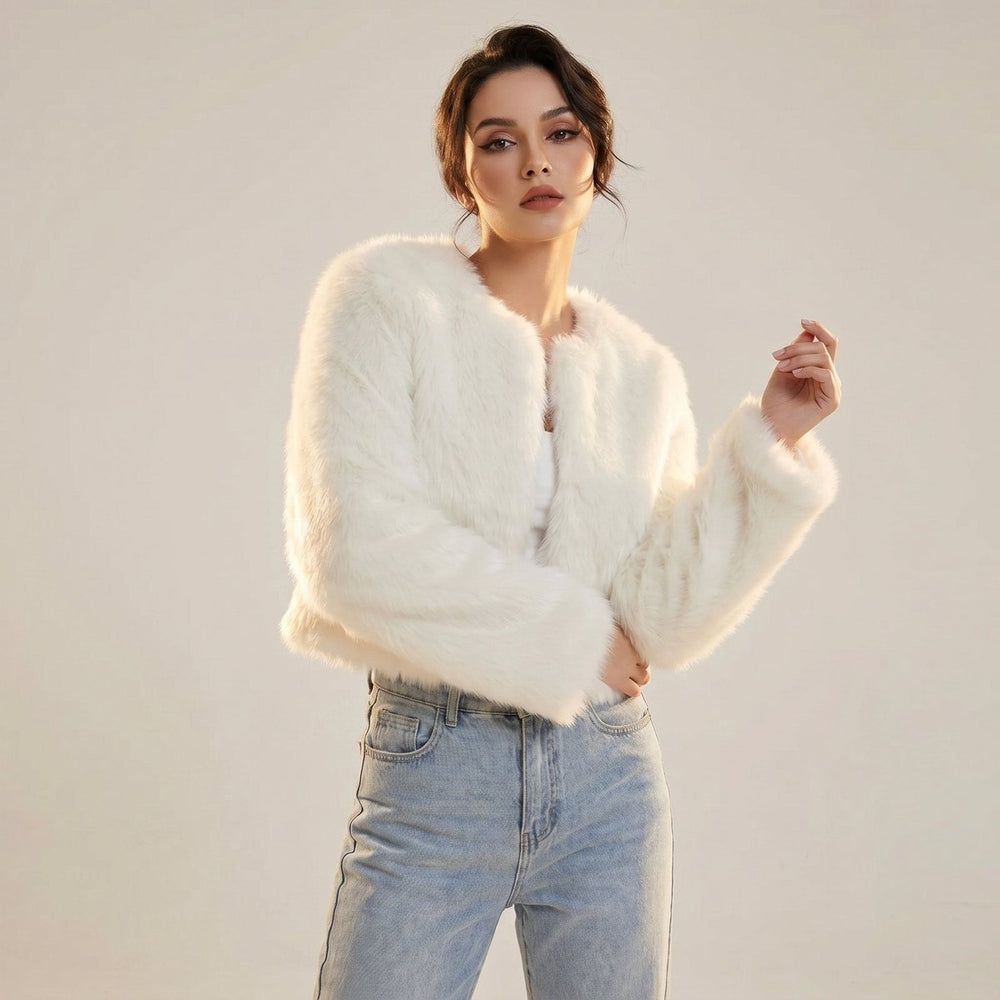 Women's Cropped Open-Front Faux Fur Jacket
