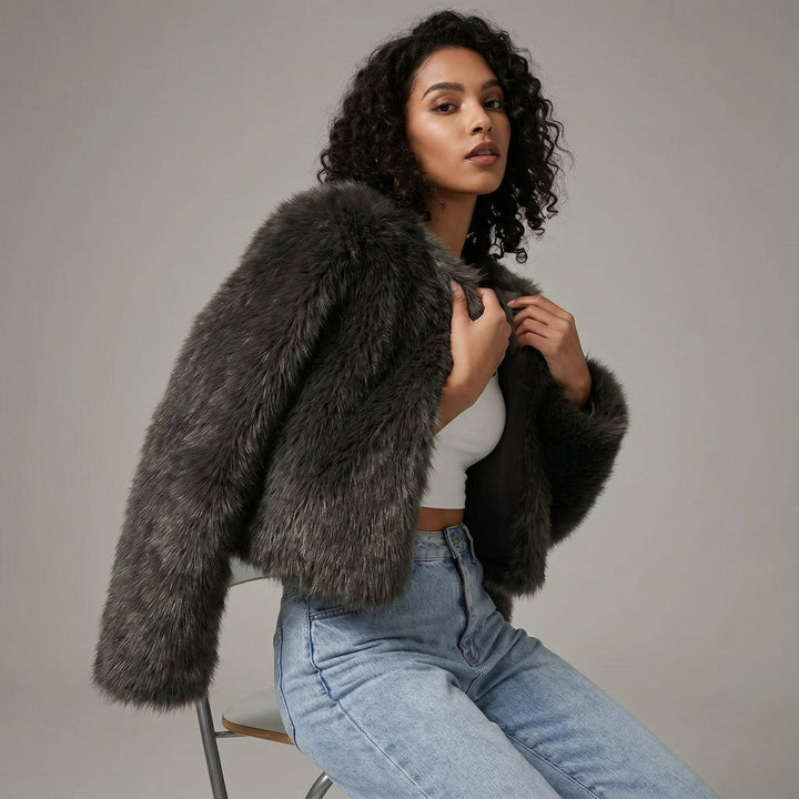 Women's Cropped Open-Front Faux Fur Jacket