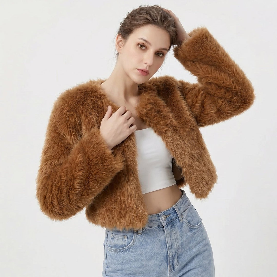 Women's Cropped Open-Front Faux Fur Jacket