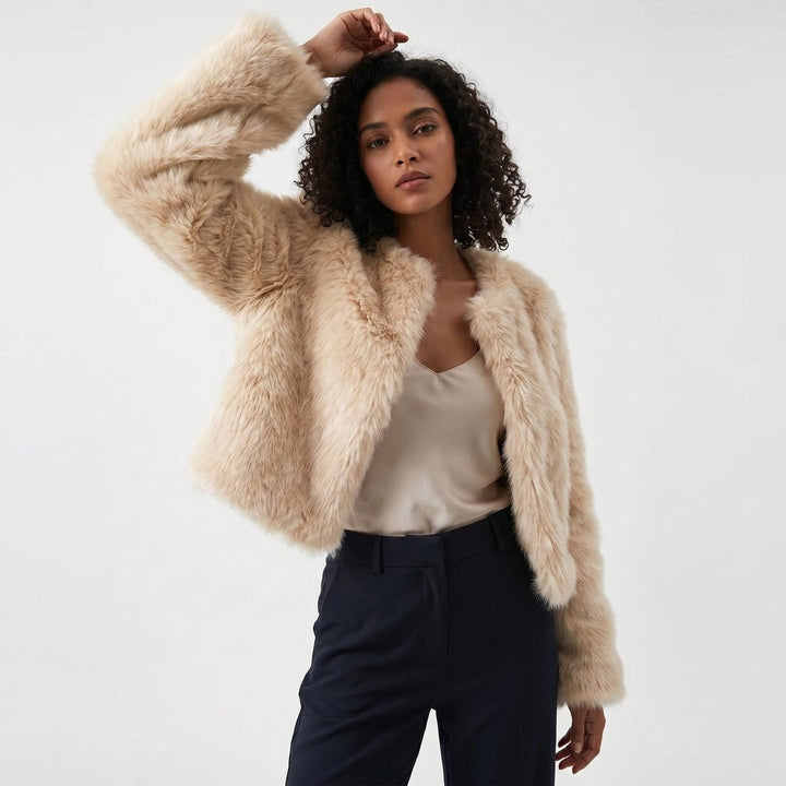 Women's Cropped Open-Front Faux Fur Jacket
