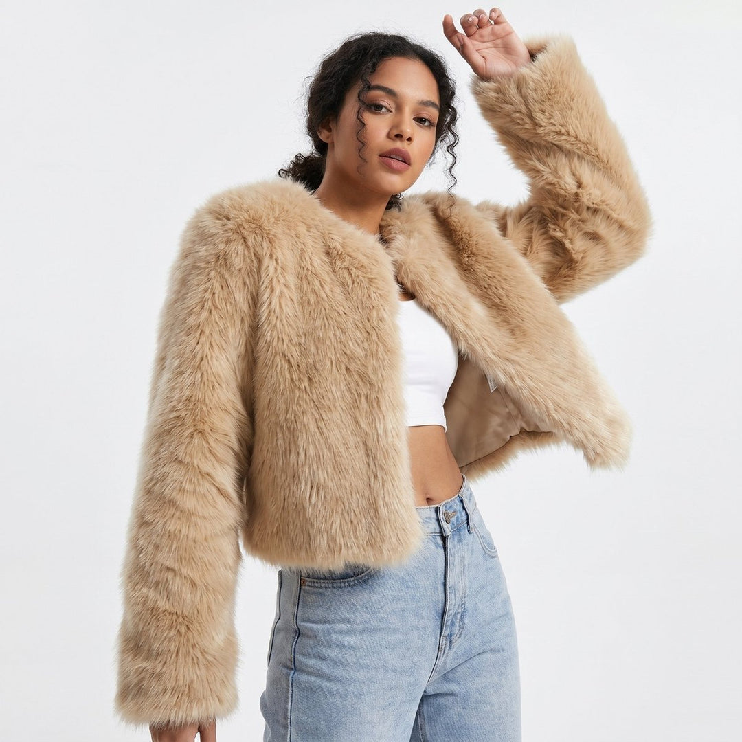 Women's Cropped Open-Front Faux Fur Jacket