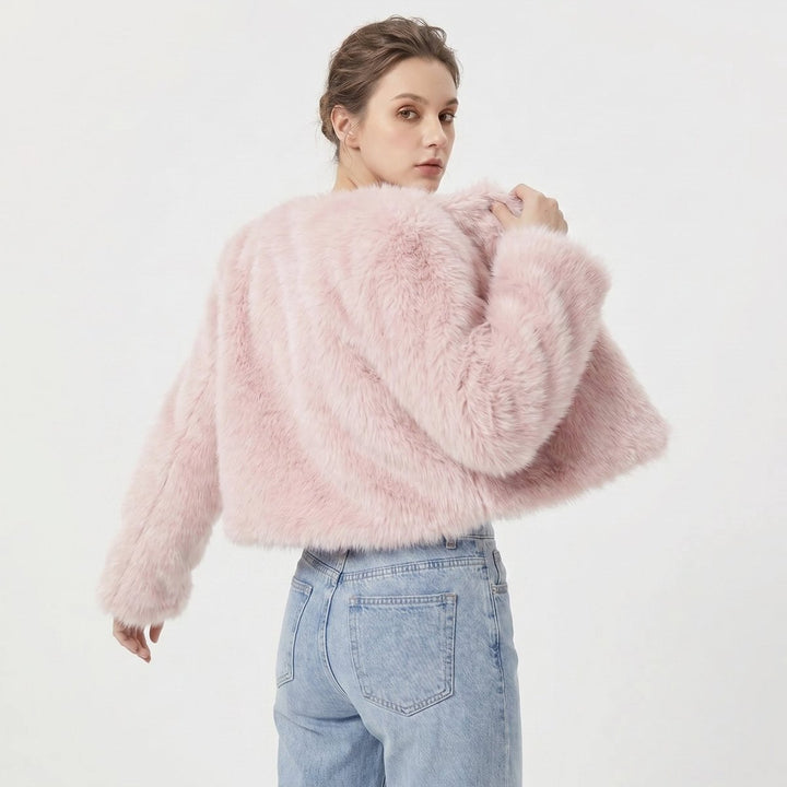 Women's Cropped Open-Front Faux Fur Jacket