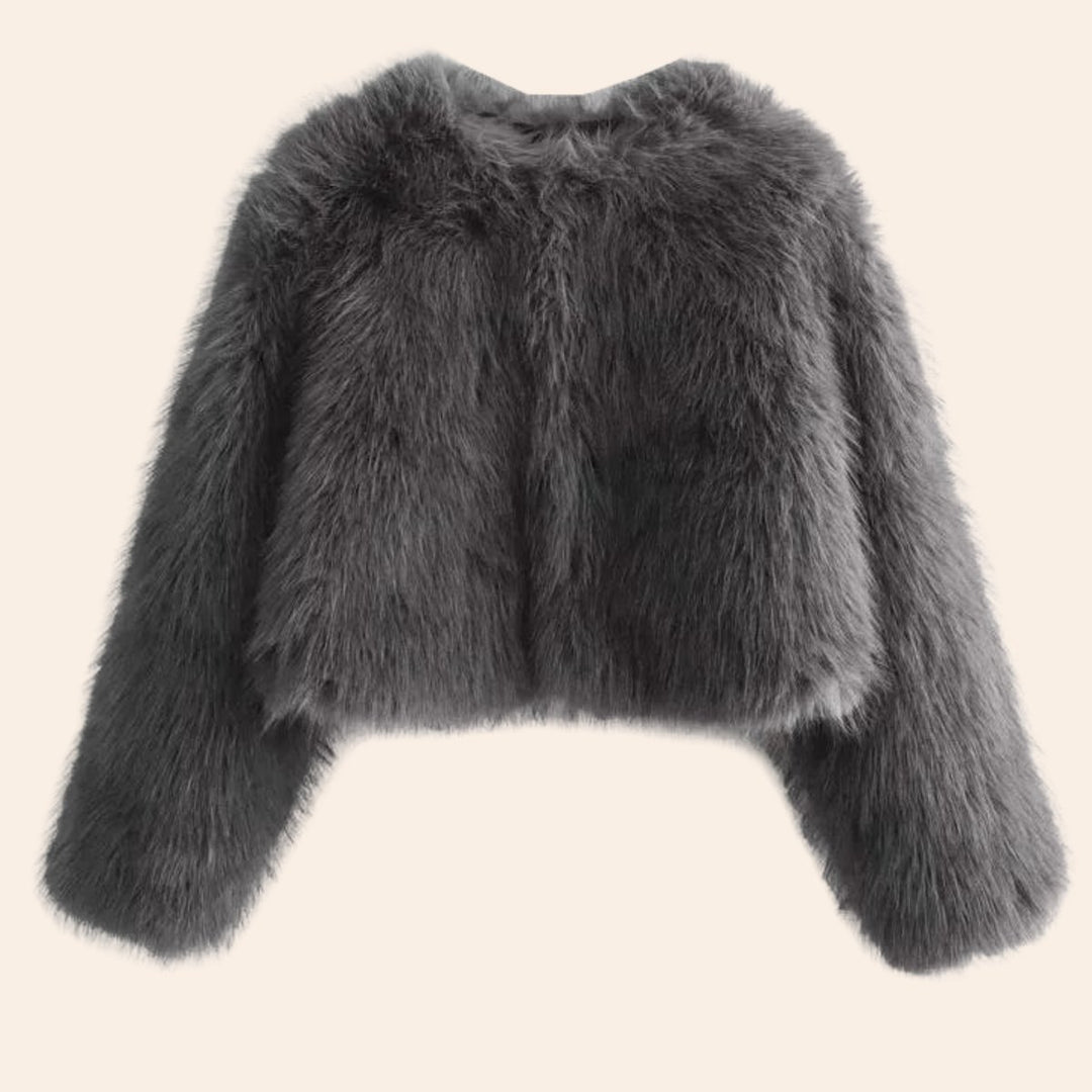 Women's Cropped Open-Front Fluffy Faux Fur Coat
