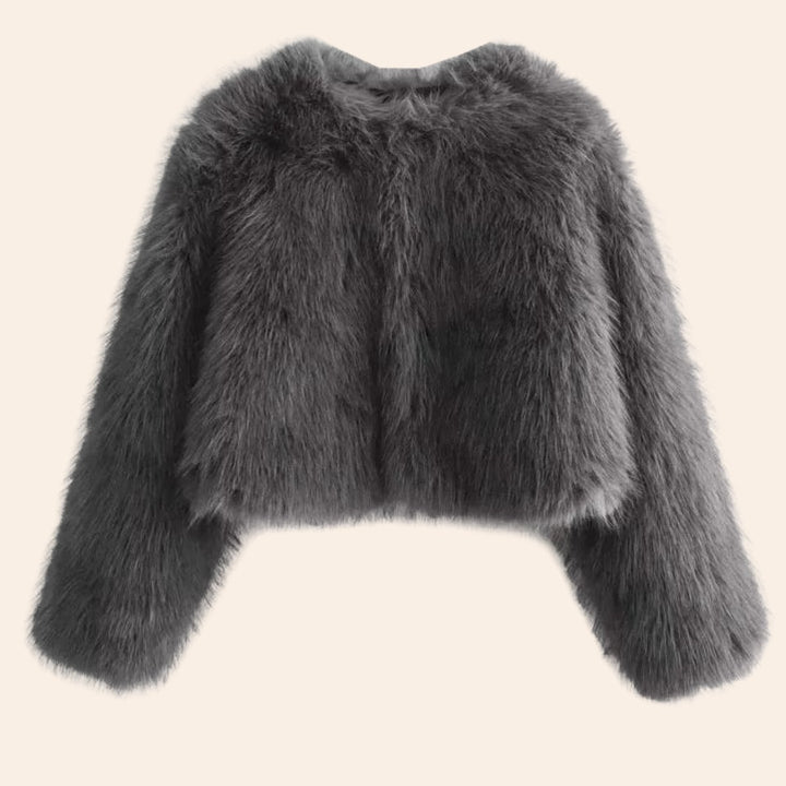 Women's Cropped Open-Front Fluffy Faux Fur Coat