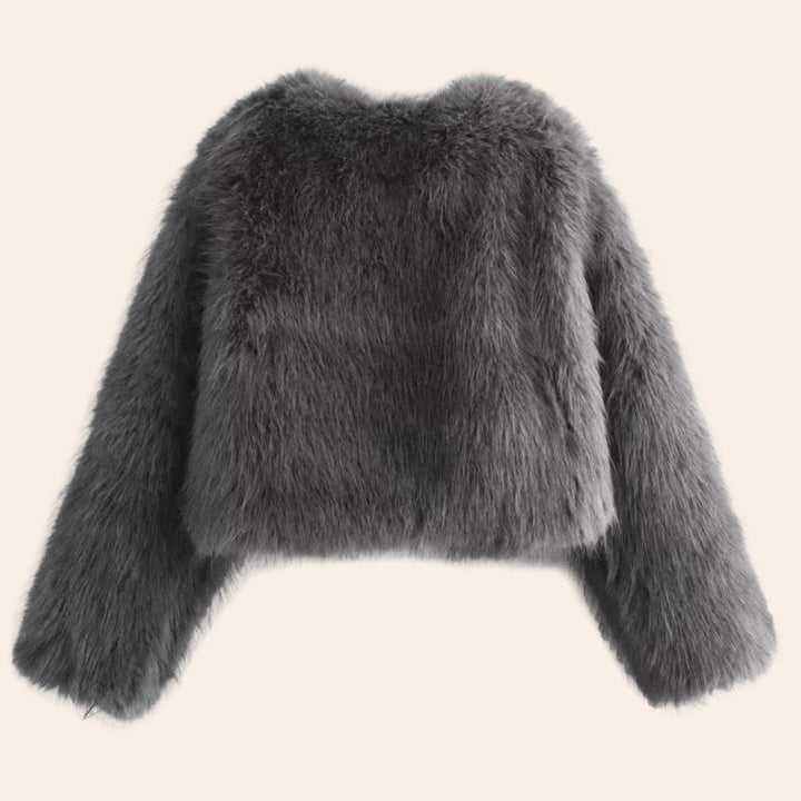 Women's Cropped Open-Front Fluffy Faux Fur Coat