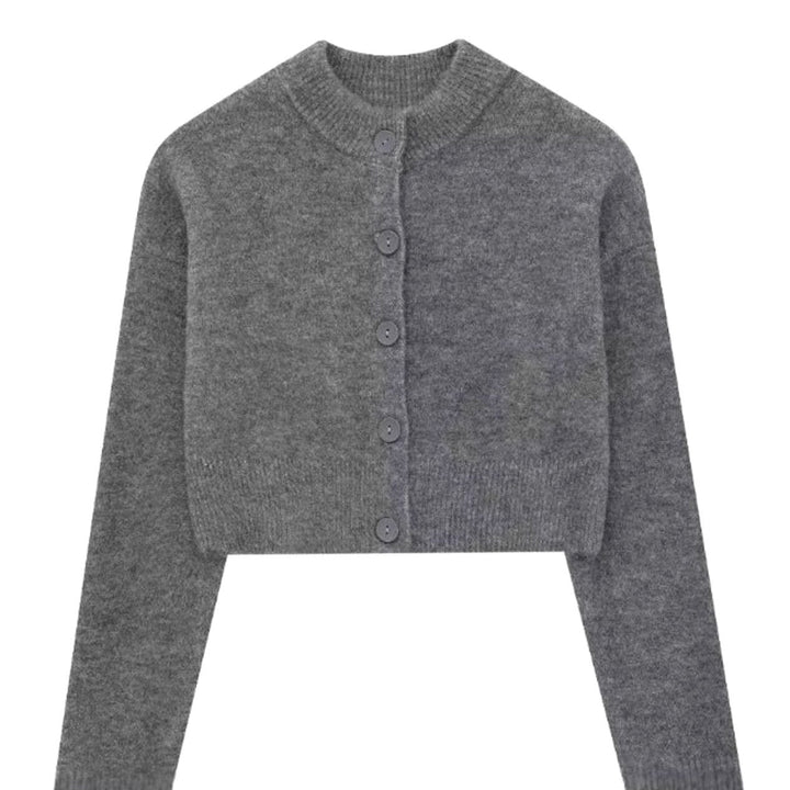 Women's Cropped Oversized Knit Cardigan Round Neck Button-Up