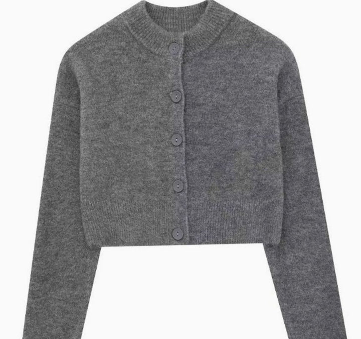 Women's Cropped Oversized Knit Cardigan Round Neck Button-Up