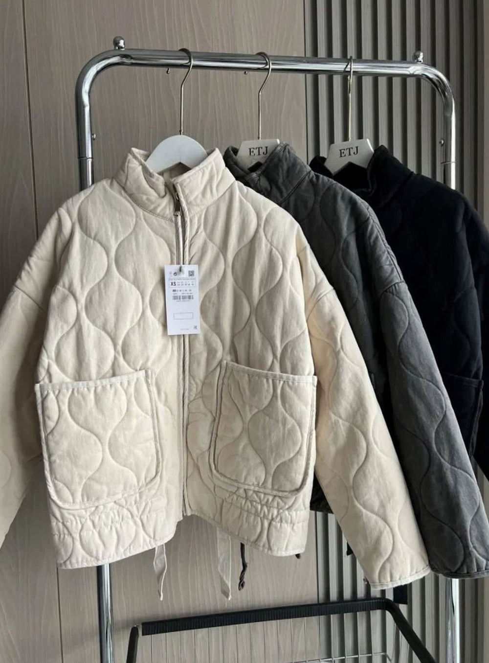 Women's Cropped Quilted Zip-Up Puffer Jacket Drawstring Hem